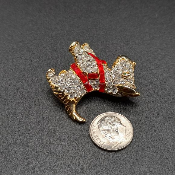 Vintage Scottie Terrier Dog Brooch, Red Clear Rhinestones, 80s Vintage Jewelry - Picture 9 of 9